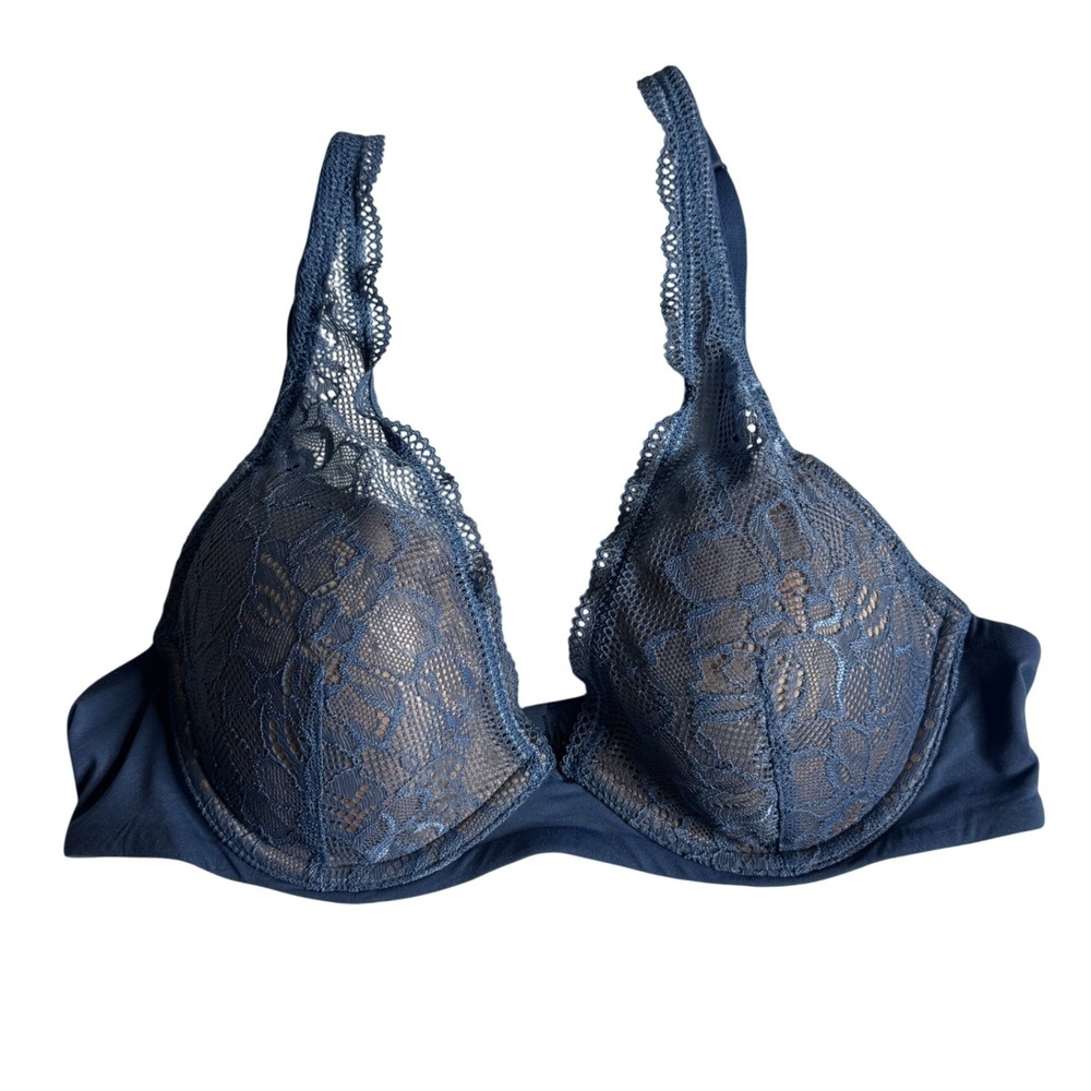 ThirdLove Graphic Lace Plunge Padded Bra Slate Blue Underwire Womens Size 34B